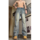 Poum High Street Jeans Herren Frühling und Herbst Sommerstil Cleanfit Trend American Retro Micro-Flare Straight Casual Hosen Männer DDD-686 Retro Blue XL