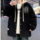 Handsome denim jacket men's spring and autumn trendy brand ins hooded loose versatile coat trendy Korean style fake two-piece top black L