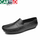 CARTELO leather bean shoes for men 2025 new Korean version of versatile trendy casual lazy people pedal soft sole breathable leather shoes 9901 black [hollow] 38 men's high-end casual shoes