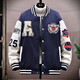 Baseball uniform jacket for men in winter with cotton and thick embroidery, loose, trendy and handsome, Korean version for teenagers, men's jacket, American style, navy blue, XL size 140-160Jin Jin is equal to 0.5 kg