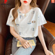 Pierre Cardin pure cotton printed short-sleeved T-shirt for women 2025 summer new round neck Korean style fashionable half-sleeved T-shirt top design 829 Gaoshanshui S Recommended 95Jin Jin is equal to within 0.5 kg