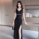 Pour Zhishu Nightclub Sexy Deep V robe Hip-wap-wrap Dobe Spa Foot Bath Technicien Technician Nightclub Ktv Beautiful Workwear Ajouter 3882 Black + M Recommandé 95-105Jin [Jin est égal à 0,5 kg]