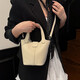 Korean new handbag food basket simple and versatile women's bag temperament and fashionable one-shoulder crossbody bucket bag rice white