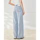
IEF/Aiyifu pants 2025 summer new Korean version sweet girl style bow printed denim wide-leg pants denim blue M