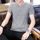
Commander Bear 2025 short-sleeved T-shirt trendy striped men's versatile top white breathable sweat-absorbing cotton 9898 M