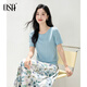 Osa handmade crochet sweater short-sleeved women's high-end summer thin 2025 high-end brand fashionable design top Blue S