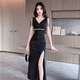 
Nightclub KTV sexy dress Beautiful evening dress long skirt foot bath sauna massage SPA foot technician work clothes 3882 black S suggest 80-95Jin [Jin equals 0.5 kg]