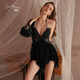 GUI Ruo (Gui Ruo) GUI Ruo Sexy Deep V Verlockende Schmetterlingsspitze plus Brustpolster Samt Halthändler Nachthemd Robe 3879 Schwarz (äußerer Robe + Gürtel, alle Größe