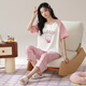 Pajamas en velours arctique pour les femmes en été en été coton pur en V V pantalon recadré à manches courtes lâche et décontracté peut être porté à l'extérieur de la maison de vêtements de printemps T-9855 (costume court) M (80-100jin [Jin est égal à 0,5 kg]))