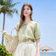 Baitu Betu Women's Clothing 2025 Summer NUEVA Camisa de camisa Diseño de la tela de imitación Fabrica no fácil de arrugas Mujeres de manga corta 2506T24 Verde L