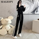 Magiopy International Luxury High-End-Marke European Station Set Women's 2025 Spring Slim Black Gold Velvet Jacket Black Two-Tiefe Set S (100jin [Jin Equals gar 0,5 kg])