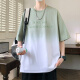 QLTQZQ渐变圆领短袖T恤男孩夏季15岁学生青少大童半袖宽松13潮牌 9201蓝色 L (约80-100斤可穿)