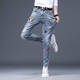 JEEP SPIRIT Jeep 2025 Summer New ripped Print Jeep Men's Slim Straight Small Foot Embroidery Versatile Elastic Sky Blue 6626 28 2.1 feet
