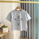 Qinchi-Jungen T-Shirt, Kurzärärer-Kurzärmer-Jungen Sommerschweiß-absorbierende und atmungsaktive Basishemd, neue Kinder-Cartoon-Sommeranzug, dunkelgraues 1396T-Hemd, 140 cm, einzelne Größe