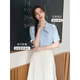 
Miss Bird blue short-sleeved chiffon shirt for women in summer career interview tops small formal shirt