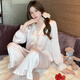 GPHF Pajama de GP japonés para mujeres Seda de seda de hielo Summer pantalones de manga larga encaje francés dulce y lindo juego de ropa para el hogar de alta gama 6622# rosa pantalones cortos de manga corta xl