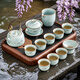Porcelain brand tea set, official kiln ink and wash Guanshan tea set, complete set of high-end ceramic Kung Fu tea set, open piece can be used to grow teapot and bowl, ink and wash Guanshan lifting beam teapot and bowl, 8 cups, 13 pieces + tea tray