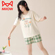Catman (MiiOW) summer pajamas for women 2025 new summer bright pure cotton with breast pads for women's home clothes set sweat steaming suit ZX: C1342 apricot color dog antibacterial and antimite with breast M [upgrade AAAAAAAAAA antibacterial pure cotton]