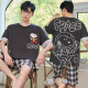 Cat Man (MiiOW) Summer Men's Cotton Silk Pajamas Casual Set Short Sleeve Shorts Pure Cotton Thin Style Home Suit for Junior High School Students XY1390 Mary L Standard [Suggested Height 165-173 Weight 115-