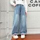 
Wooden wooden house girls' pants children's casual pants jeans spring and autumn clothing medium and large children's loose straight wide-leg pants blue 160