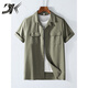 DK Light Luxury Herren-Leinen kurzärmeliges Hemd Herren Retro Revers Workwear atmungsaktiv dünner Sommer Baumwollwäsche vielseitiges Hemd weiß XL
