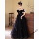 True black evening dress 2025 new light luxury niche high-end banquet annual meeting host feels elegant temperament Black XS