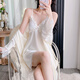 
Wen Shiou 2025 new lace pajamas for women in summer sexy suspender nightgown for home clothes ice silk nightgown two-piece set with chest pad 846# green two-piece set L 165() Recommended 100-120Jin [Jin equals 0.5 kg]