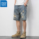 Jeanswest zerrissen Denim Shorts Herren American Casual Retro Bettler Loose Trendy hübsches Fünf-Punkte-Hosen Sommer Dünne mittelgroße Hosen 719 Blau 32 140-150jin [Jin entspricht 0,5 kg]