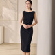 
ROEYSHOUSE Luoyi unique small shawl dress two-piece set 2025 summer new fashion slim fit set 12159 black S