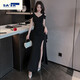Mgtces Nightclub sexy Kleid rein und sexy Nachtclub Schlitz Langer Rock Abendkleid Frauen 2025 neuer Stil schwarz 3882 m