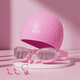 Swimming cap for women, waterproof, non-stretching silicone, fashionable long hair swimming cap for men and women, large ear protection swimming goggles, swimming cap set, pink + electroplated pink one-piece earplugs swimming goggles + nose clip +
