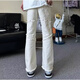 Poum Jeans Herren Frühling und Herbst Sommer New American High Street Burrs Design Slim und Lose gerade Hosen Herren DDD-672 Weiß L.
