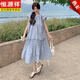 恒源祥蓝色设计感时尚无袖连衣裙女夏季法式温柔风减龄中长款打揽衬衫裙 蓝色 S 105斤内