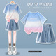 Nickybaby-Anzug für Mädchen 2025 Neues Sommer Dopamine Kurzärärmelte große Kinder trendy und cooles Outfit Kinder modischer Sommer zweiteiler Set 1429 White + 18897 Blau Allmählich rosa [ohne Paket] 130 cm