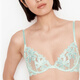 Victoria's Secret Floral Embroidery Fixed Strap Mesh Bra Water Blue Water Blue 70C
