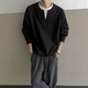 IZEXX fake two-piece Henry collar sweatshirt men's autumn round neck simple versatile loose bottoming shirt top JW19 black 2XL