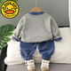 G.DUCKKIDS男童套装儿童春装2025新款宝宝洋气帅气春秋季婴儿外套衣服三件套 灰色-恐龙开衫三件套 80 cm 建议年龄9-12个月