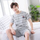 檬纤纯色棉夏季薄睡衣男士外穿加肥大码夏家居服短袖青年韩版套装 9928#(短-袖短裤) L 【95斤-120斤】