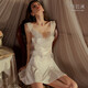 Yimuqi Ruolan's sexy skirt fashionable streamer low-cut collar pure backless sexy deep V suspender nightgown home clothes 9755 Apple green M can wear 80-115Jin [Jin equals 0.5 kg]