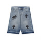 Jingpufei 25SS Brand tendance en cuir rétro en cuir lâche droit des shorts en jean lavage bleu de 9926 s 28