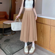 2025 new spring and summer versatile age-reducing women's mesh skirt over the knee long high-waisted slimming A-line pleated skirt 1369 [Clay color] XL [Recommended 125-140Jin [Jin equals 0.5 kg]]
