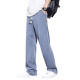 GLM ice silk jeans men's summer thin loose straight American high street trendy brand wide-leg casual long trousers 1048 gray M