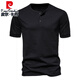 Pierre cardin European and American elastic Henry neck short-sleeved T-shirt men's youth summer casual personality large-size solid color half-sleeved T-shirt trendy light gray L 125-140Jin [Jin equals 0.5 kg]