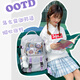 Pusi Schoolbag Female Junior High School Schüler Multi-Kompartiment große Kapazität High School Schüler Rucksack Grundschüler Klasse 4-6 Ridge Protection Rucksack 12044 Satin Blue + 6 Stücke Elfenstangen