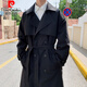 Pierre Cardin Balmacen trench coat men's mid-length autumn mature style godfather coat waisted Kensington German clerical coat black M