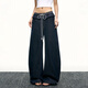 
AAISUP dark blue scimitar wide-leg jeans for women 2025 summer new loose design sense black earring straight pants dark blue S