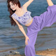 Shuangxiu Chinese Style Yoga Wear for Women, Beautiful Pilates Suit, High-end Dance Zen Style, New Professional Fitness Training Wear, Purple Jade Gauze Top + Purple Pants - Pants One Size XL 125-135