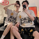 Langsha Pareja Pajamas Summer 2025 Nuevo caricatura de pantalones cortos de algodón puro de algodón suelto y se puede usar en el juego de dos piezas externo de ropa casera AQT693 L Hombres [90-120Jin [Jin equivale a 0.5 kg]]]