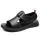 Sandalias de cuero genuino para hombres 2025 Nuevo verano transpirable sin deslizamiento zapatos de playa al aire libre sandalias de conducción de suela gruesa CLP6189 Negro 38