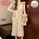 LangSha (LangSha) Princess Style Pajamas for women in summer sleeveless chest pad nightgown sexy internet celebrity girl new long skirt outside home clothes Lemon yellow 9906D with removable chest pad M 75-100Jin [Jin equals 0.5 kg]